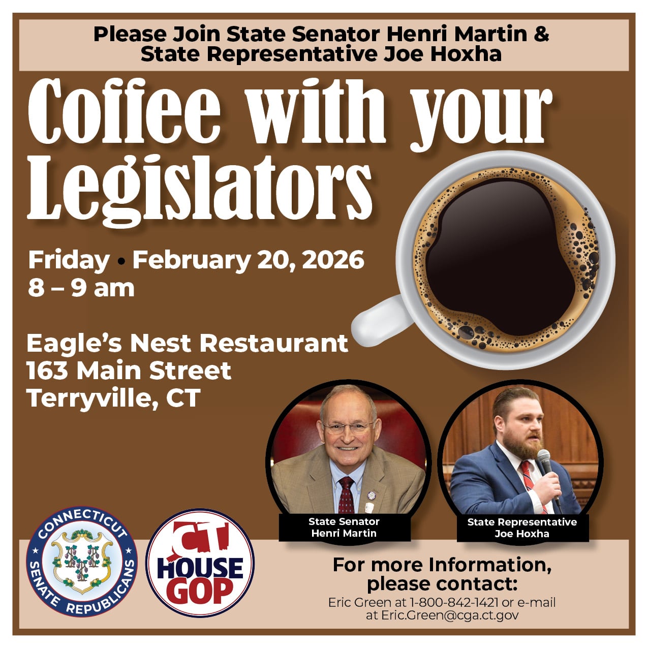Rep. Hoxha and Sen. Martin to Host Monthly Coffee Hour